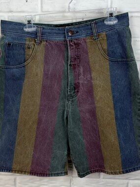 VINTAGE 90’s STRUCTURE COLORED STRIPE DENIM JEAN SHORTS SIZE 34 100% COTTON